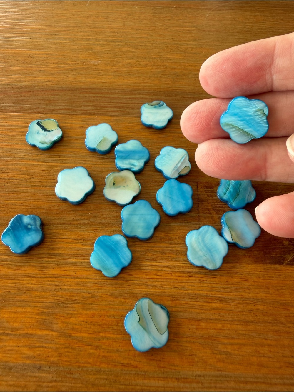16 Stunning Flower Shaped Blue Shell Mother of Pearl Beads for Jewelry Making